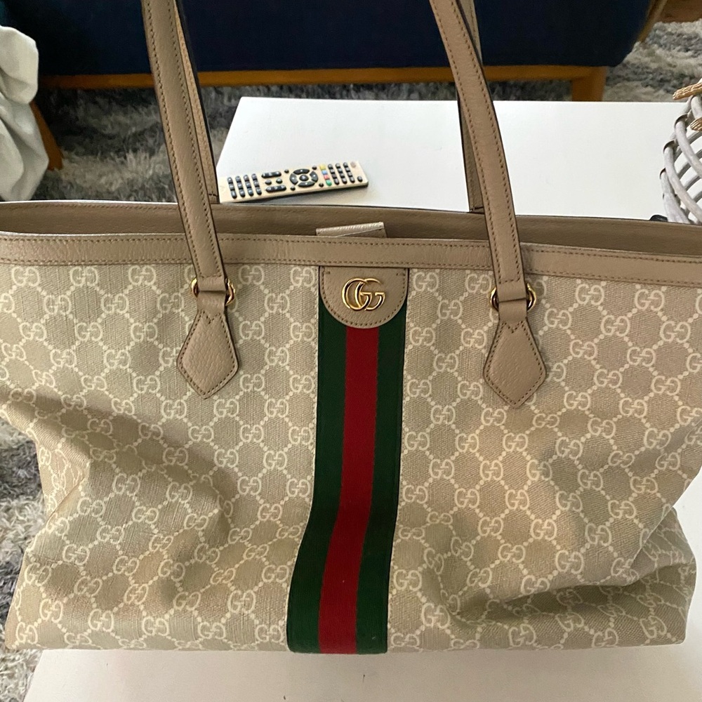 Gucci Beige Tote with Green and Red Stripe